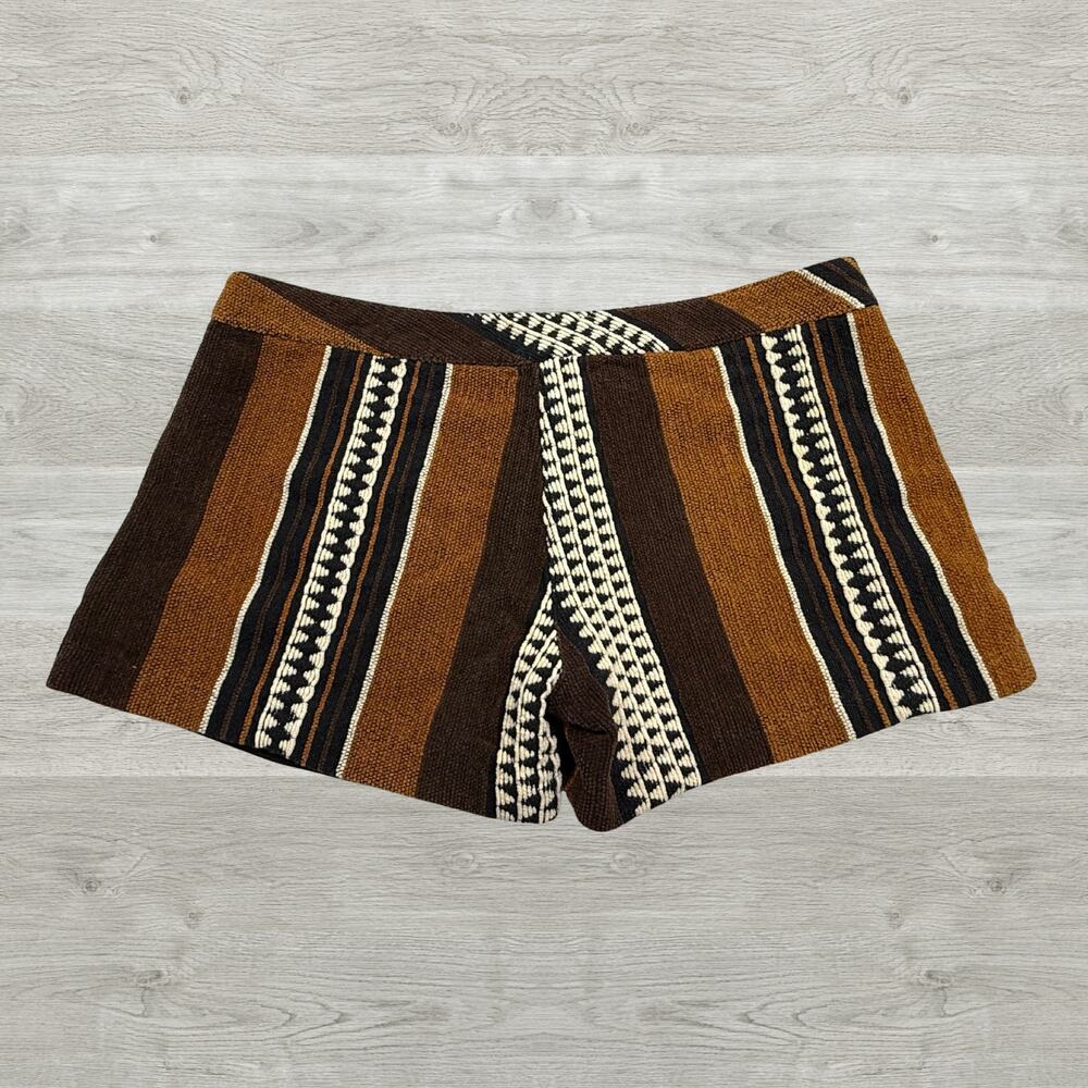 Judith March Brown Geometric Striped Boho Shorts Woven Aztec Textile Size Large - Picture 3 of 10